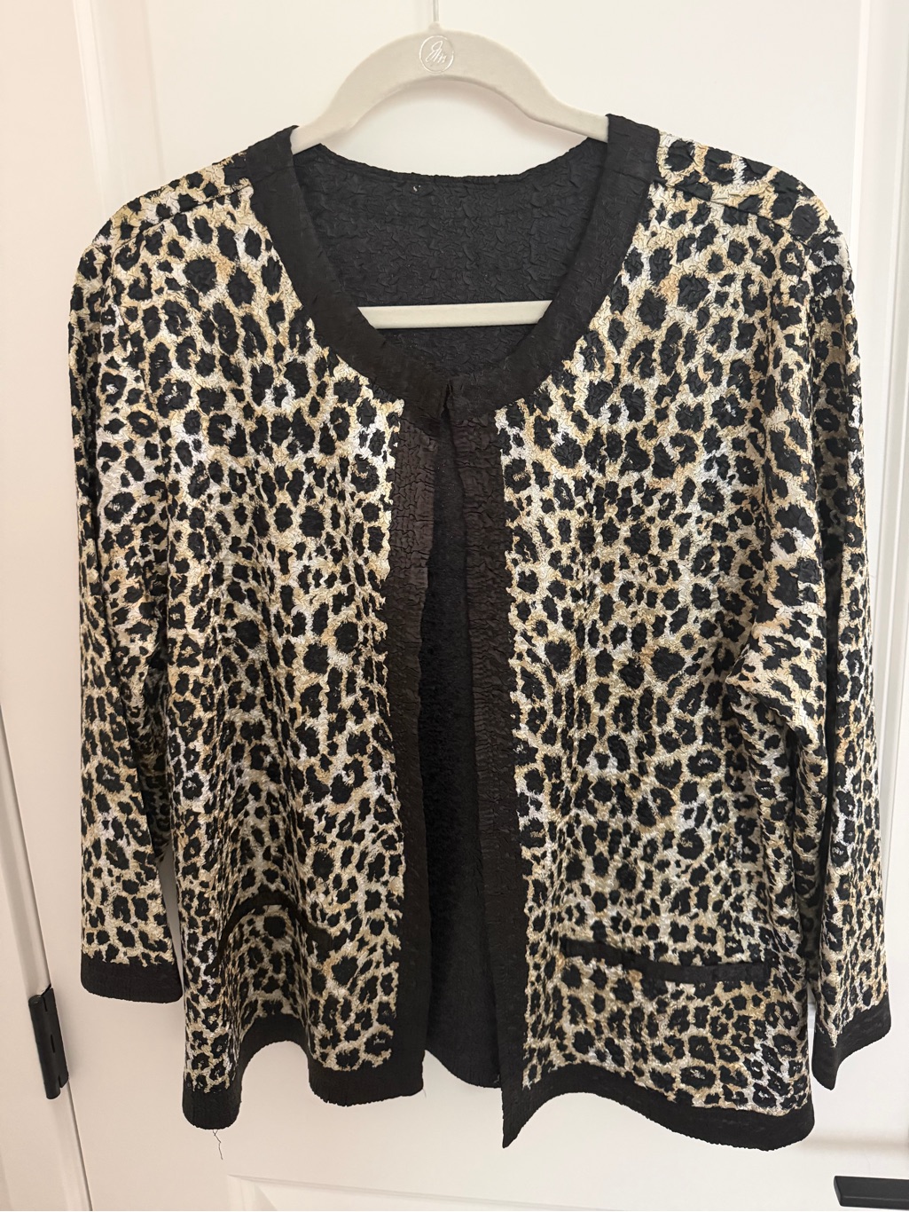 Leopard Print Open Cardigan In Black & Tan